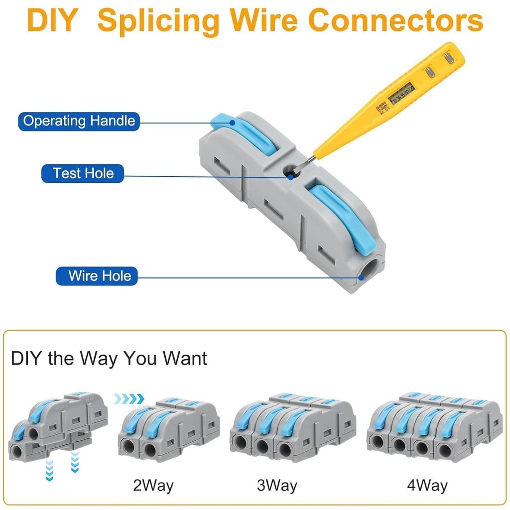 40PCS Lever Wire Connectors Kit 28-12 AWG, 3 Way T Shape Wire Connectors Electrical Splicing Kit and 1 in 1 Out DIY Mini Compact Wire Conductor Quick