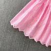 French Pink V-Neck Embroidered Ruffle Dress: Women's Autumn/Winter Waist-Cinching Long Dress