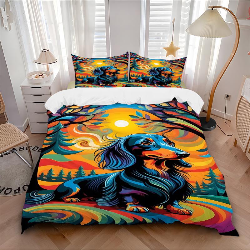 3pcs Dachshund Art Print Duvet Cover Set, Cover For Bedroom Guest Room (1 Duvet Cover + 2 Pillowcase, Without Quilt), yy250922129