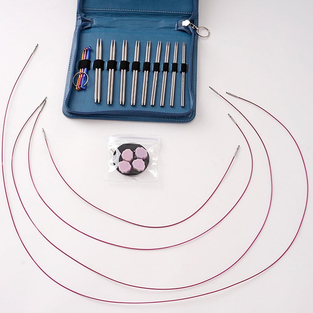 9 Paar Rundstricknadeln aus Stahl, Häkelnadel mit Etui mit Reißverschluss, auswechselbare Stricknadeln aus Stahl, 2,2–4,5 mm