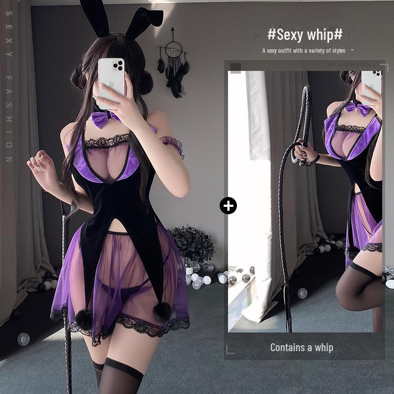 Manyan Sexy Lace Halter Neck Halloween Bunny Girl Witch Costume 