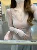 Brushed Slim-fit Women's Lace V-neck Long Sleeve Base Layer Top for Autumn/Winter