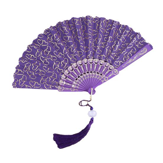 

Love Heart Print Folding Fan with Tassel Chinese Style Portable Hollow Ribs Hand Fan Women Dance Performance Props Party Favors