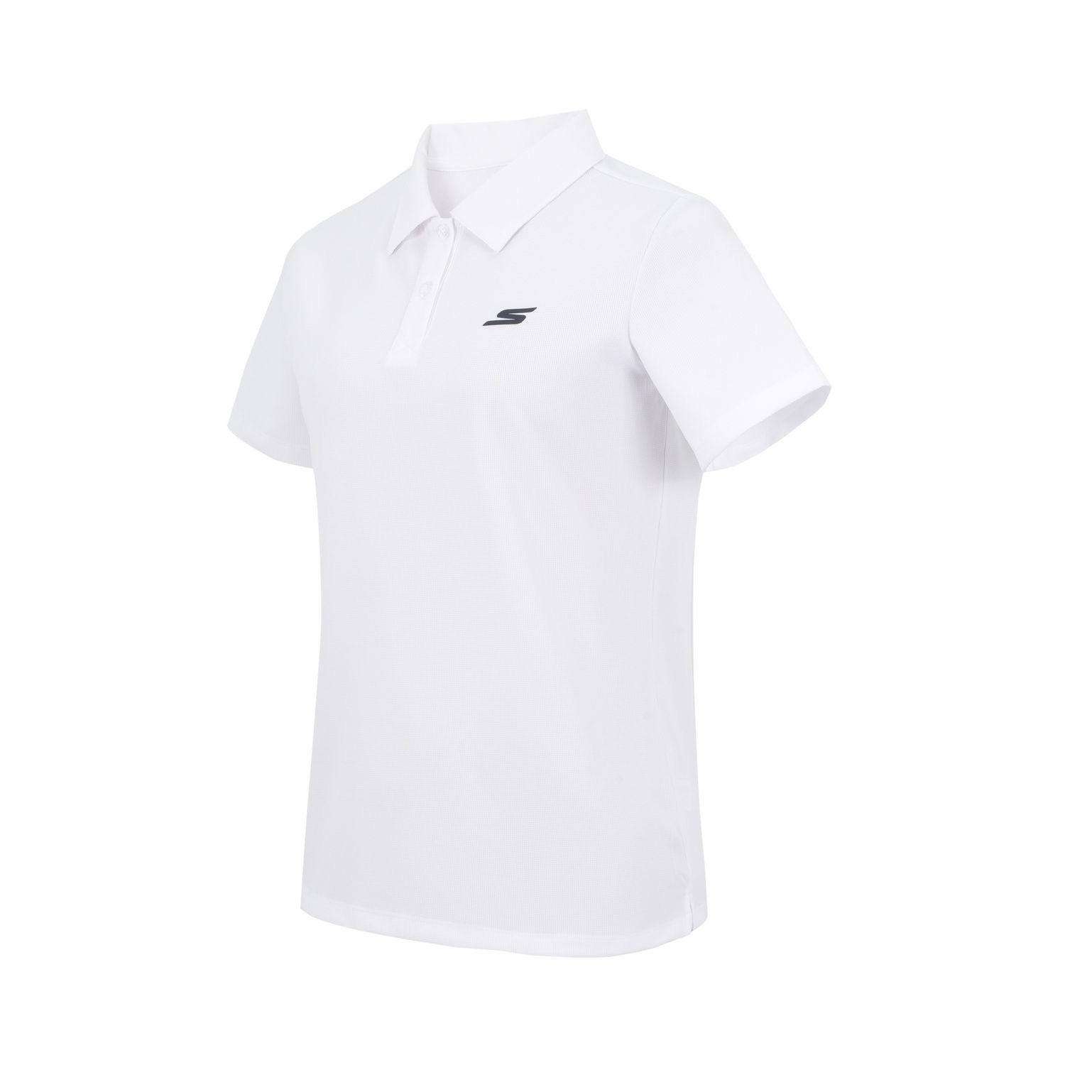 Skechers Simple Solid Color Letter Logo Print Versatile Breathable Comfortable Casual Short Sleeve Polo Shirt Women tops Cloud-White P224W161-000Q XS