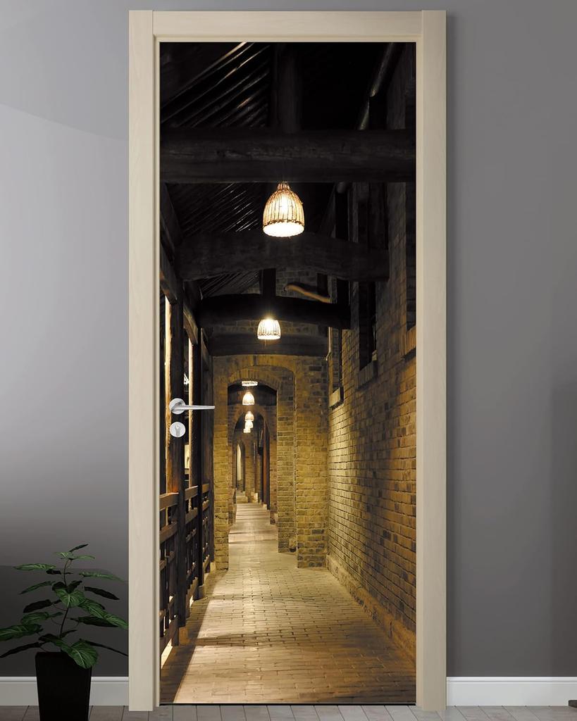 Door Sticker Mural Peel and Stick, Removable Self-Adhesive Bonfires Door Wallpaper for Home Decor