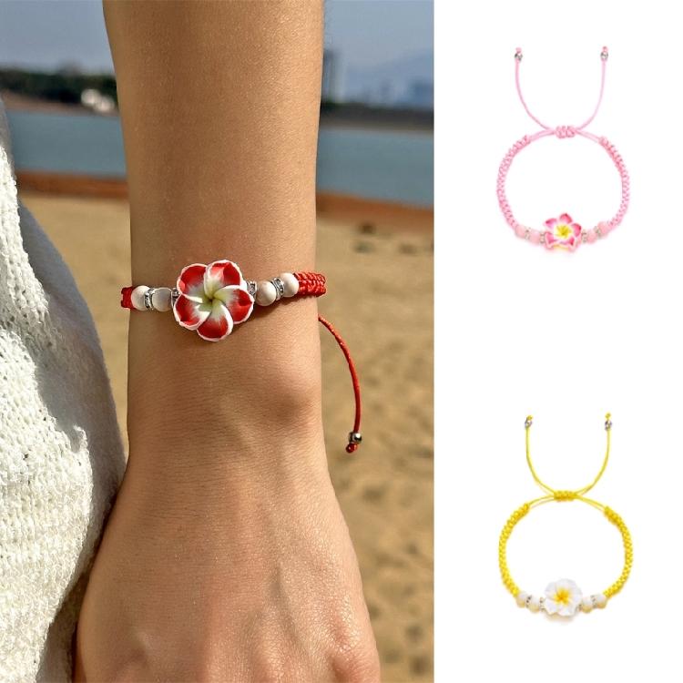 Flower Bracelet Handmade Soft Clay Woven Jewelry Adjustable Tropical Plumeria Wristband Bohemian Beach Party Accessories