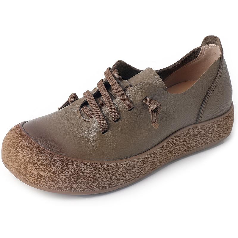 Fashion 2025 Spring Autumn New Leather Women's Shoes Soft Soled Comfortable Versatile Thick Soled Casual Shoes Retro Leather Shoes