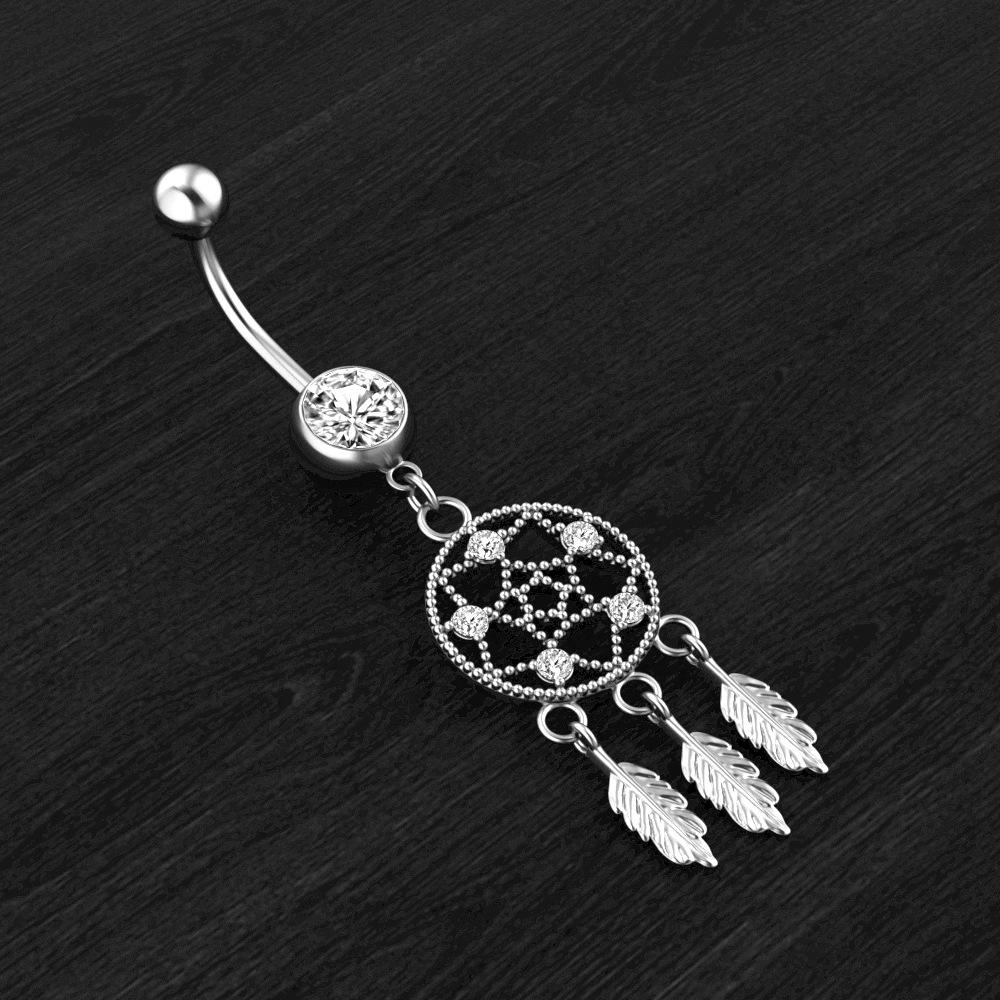 Three-Leaf Dream Catcher Zircon Belly Ring Jewelry