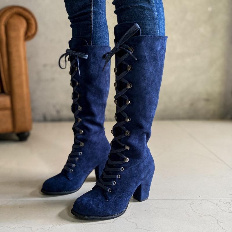 Stivaletti alla caviglia da donna con punta rotonda e tacco grosso, stivali Martin monocolore in stile francese, scarpe casual taglie forti autunno inverno