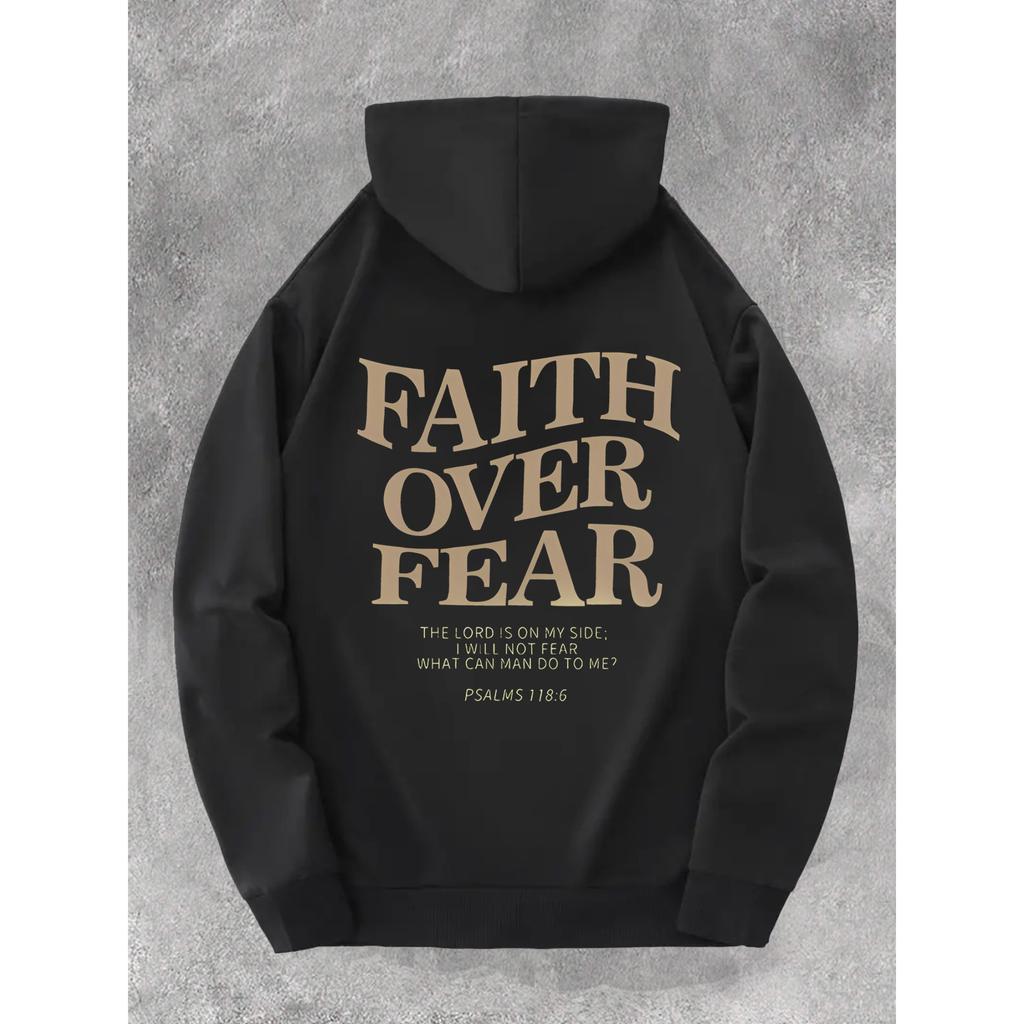 Autumn Winter Faith Over Fear Print Graphic Hoodie for Men Harajuku Hip Hop Pullover Sweatshirt Unseix Oversize Sportswear Top