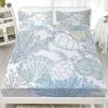 Underwater Ocean Theme Bed Sheet Set Blue White Coral Turtle Seashell Print 100% Cotton Fitted Sheet Breathable for Kids Room