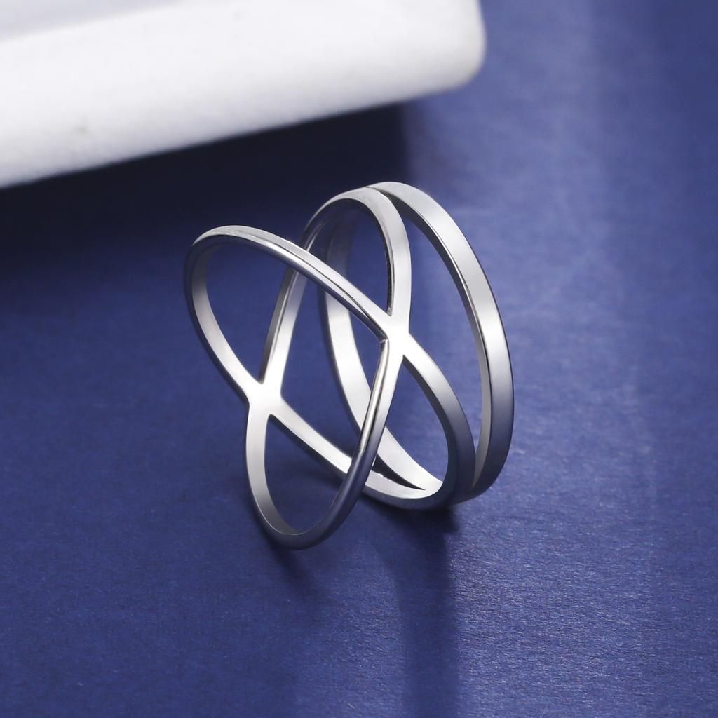 Women Cross Rings Stainless Steel Gold Color Minimalist Geometric Lines Ring Trend Wedding Jewelry Valentine Gift