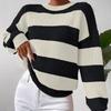 Damen S Lockerer Rundhals Langarm Gestreifter Strickpullover