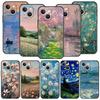 Claude Monet Jardin Peinture Art Étui de Téléphone Pour iPhone 17 16 15 Pro Max 11 12 13 14 7 8 Plus SE 2020 X XR XS Coque Souple Noir