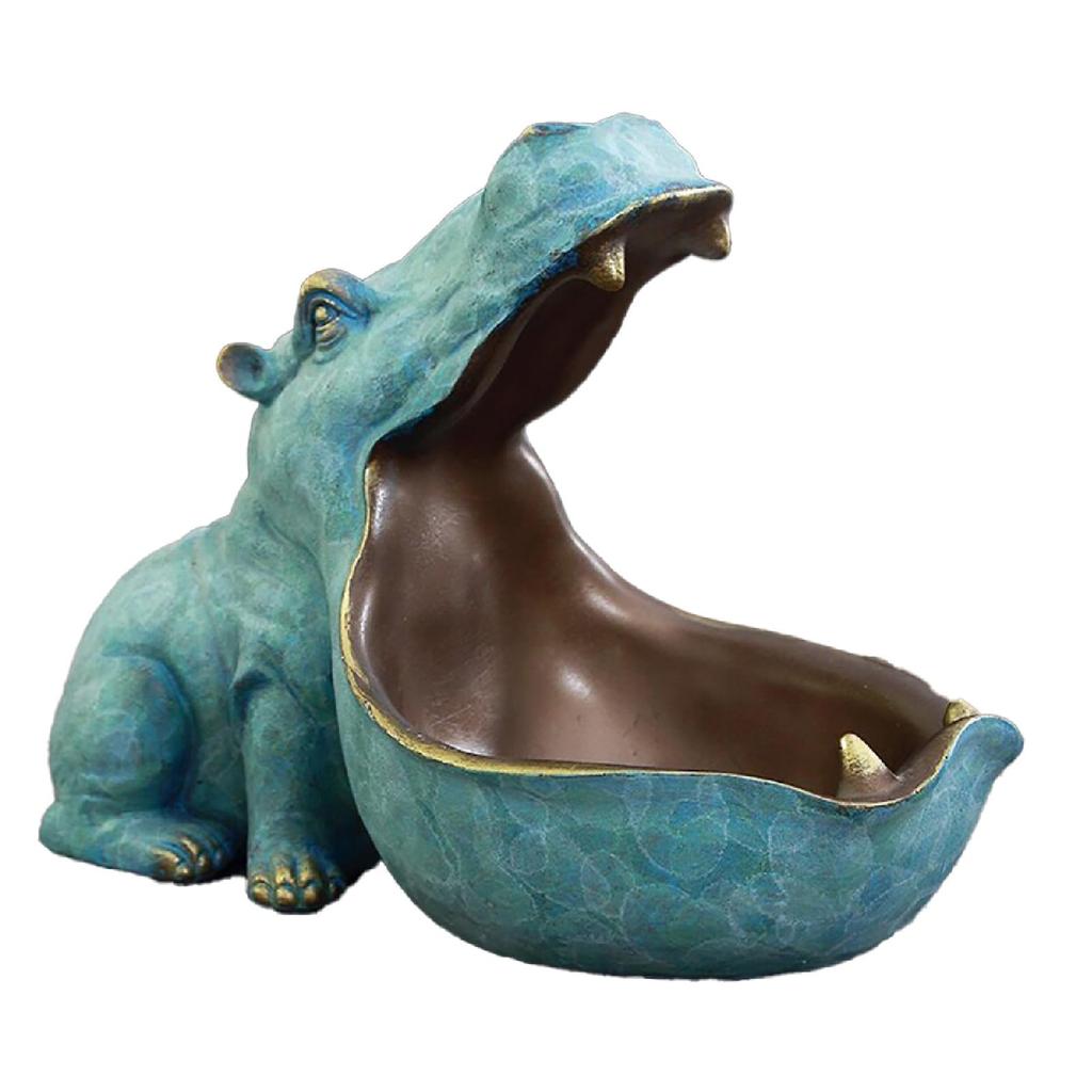 Boono Hippopotamus Figurine, Novelty Item, Interior Decor, Storage Box, Hippo Statue, Gift (Small Size, Light Blue)