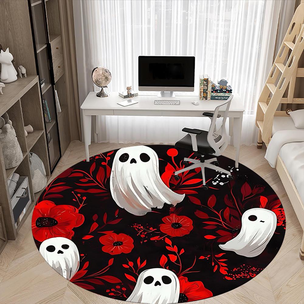 1 Stück Geister-Blumenmuster Stuhlteppich für das Büro, Runder rutschfester strapazierfähiger Teppich in großer Größe für das Büro, Geeignet für das Büro