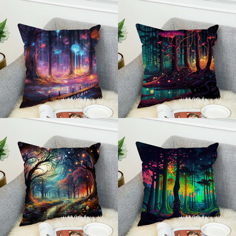 Fantasty Forest Pillow Case For Car Sofa Decorative Home Doublesided Print Plush Square Throw Pillow Cushion Cover
