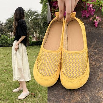 Women's Round Toe Flat Shoes Slip On Casual Shoes Non-slip Loafers New Mesh Plus Size Flats Women Summer Breathable Shoes Women