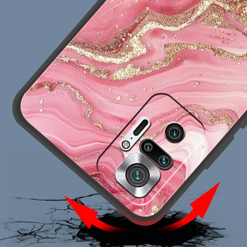 Fashion Gold Pink Marble Phone Case For Xiaomi Redmi Note 14 13 5G 10 11 12 Pro Plus 4G 14C 13C 12C 10C Black Cover