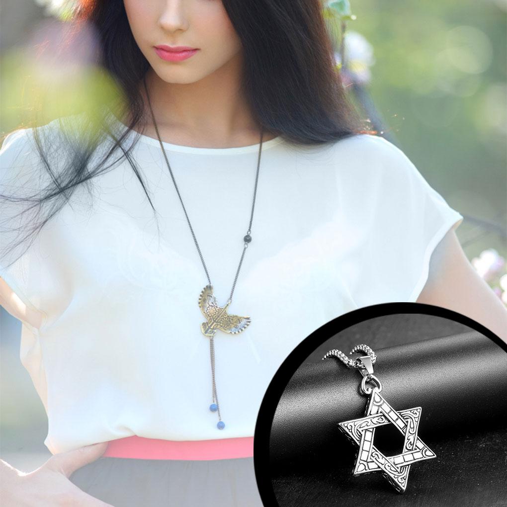 Judaism Hexagram Chic Necklaces Steel Pendant Wearing Retro Accessories Punk Accessory Stainless Dangling for Men and Boys