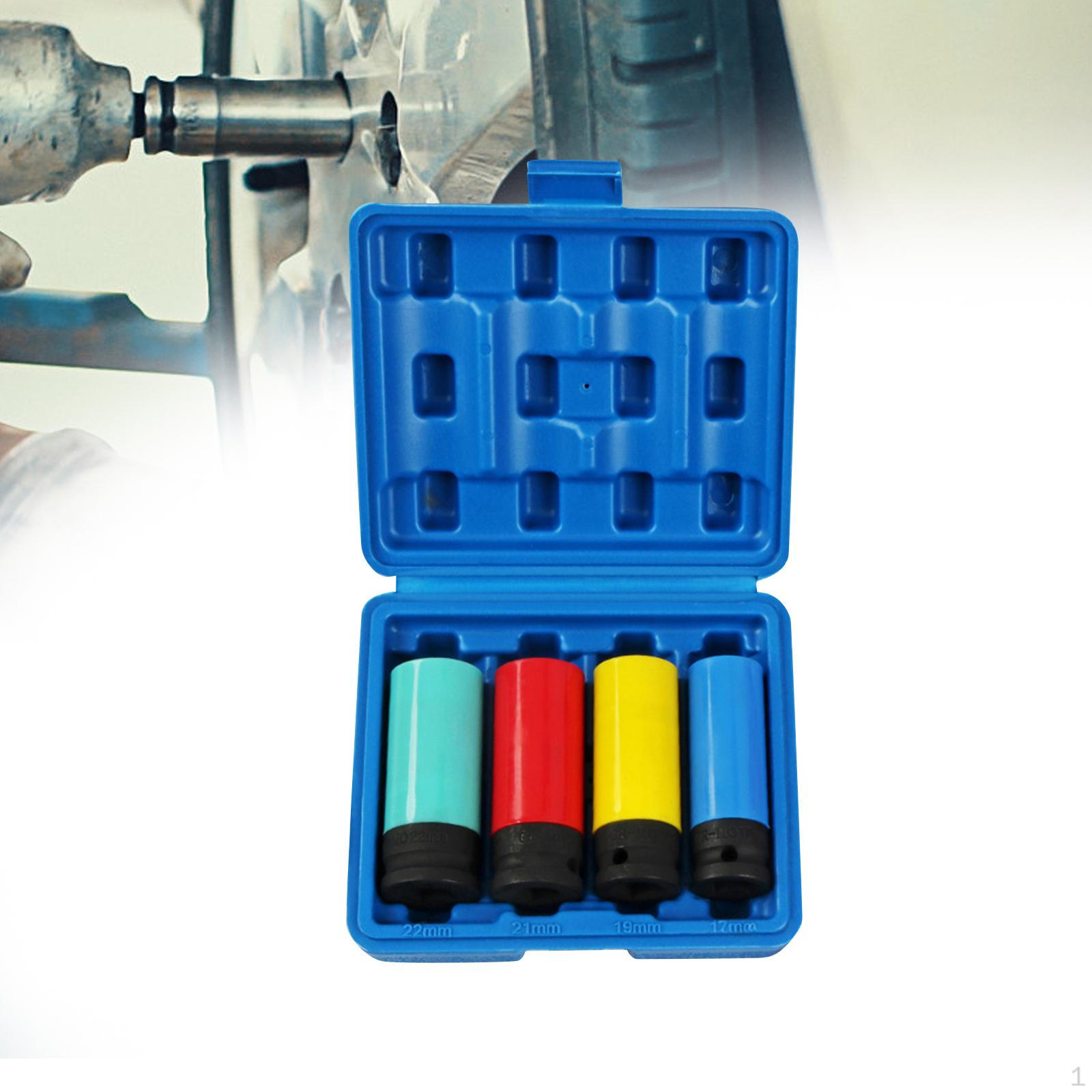 

Комплект из 4 головок для ударных гаек 1/2 Drive Impact 17 мм 19 мм 21 мм 22 мм с цветными защитными колпачками Blue Box