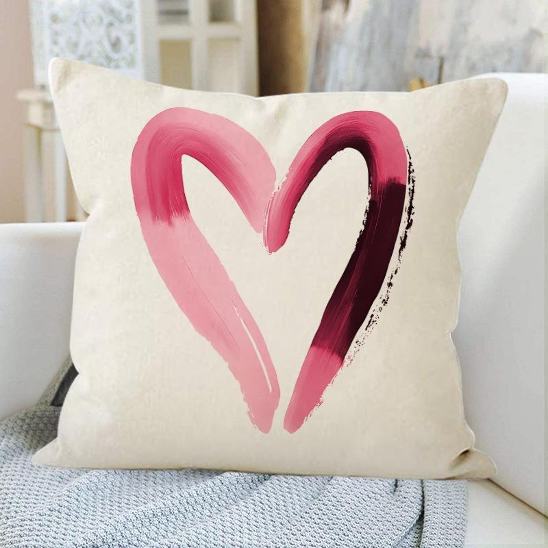 Valentine'S Day Pink Love Heart Home Decor Pillowcase Bedroom Living Room Sofa Decoration Polyester Cushion Cover With Zipper