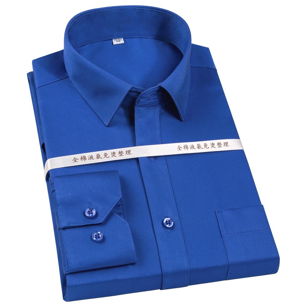 Men's Spread Collar with Hidden Button Mercerized Cotton Non-Iron Dress Shirt with Chest Pocket Long Sleeve Solid Business Office Wear