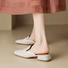 Fashion 2025 Summer Women Mules Split Leather Shoes for Women Square Toe Low Heel Shoes Cover Toe Slip-on Women Sandals Retro Slippers