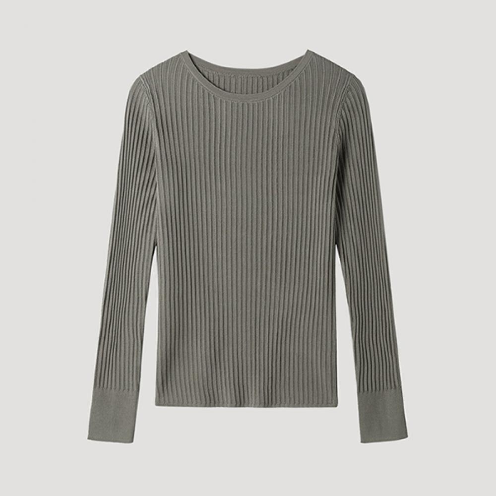 

She Smiss ребристый круглый вырез пуловер вязаный Sskpop12090 Lk light khaki/55
