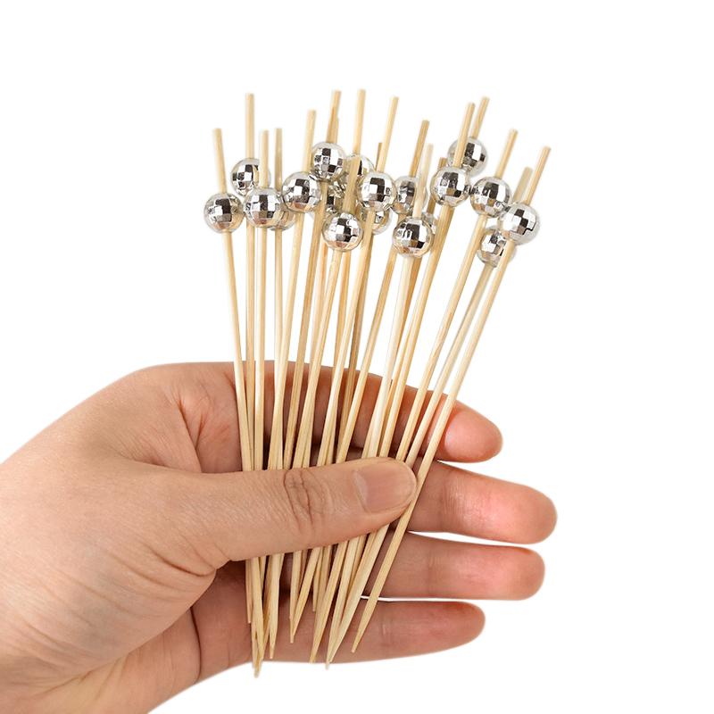 100Pcs Disco Ball Cocktail Picks Disposable Bamboo Buffet Food Dessert Fruit Toothpick for Birthday Party Wedding Decor Supplies