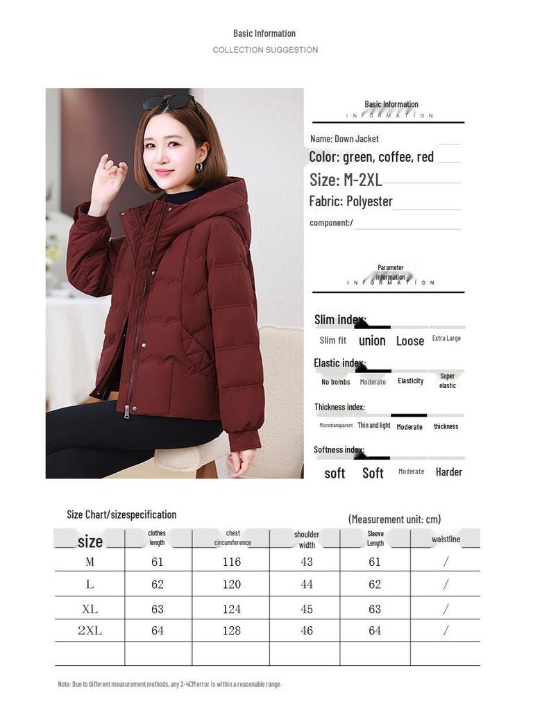 Damska 2024 Zimowa Krótka Kurtka Puchowa z Kapturem - Petite, Pogrubiona, Ciepła Kurtka z Puchu Białej Kaczki dla Matek w Średnim Wieku