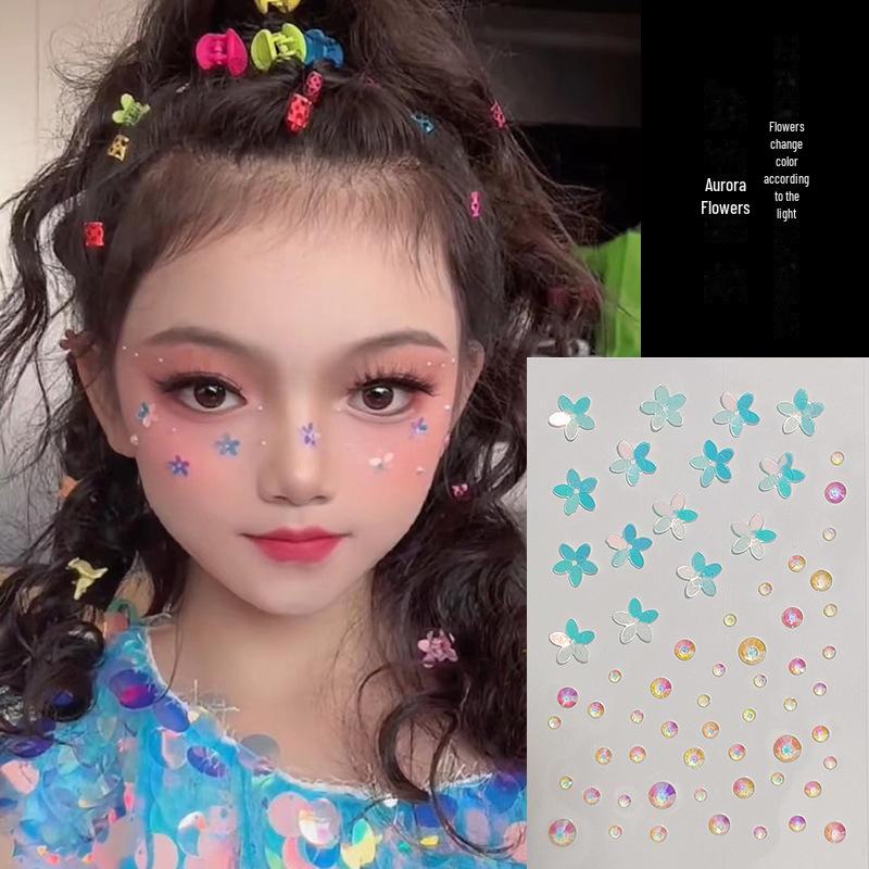 Blue Star Diamond Face Stickers: Adhesive Rhinestone Designs for Tear Eye Makeup, Perfect for Music Festivals.
