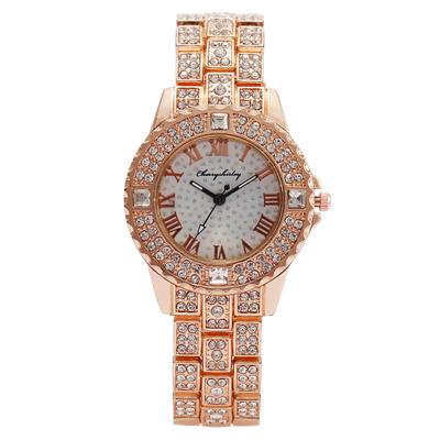 Mode Diamanten-besetzte Strass Damenarmbanduhr Damenarmbanduhr Quarzwerk Römische Ziffern Skala Damenarmbanduhr