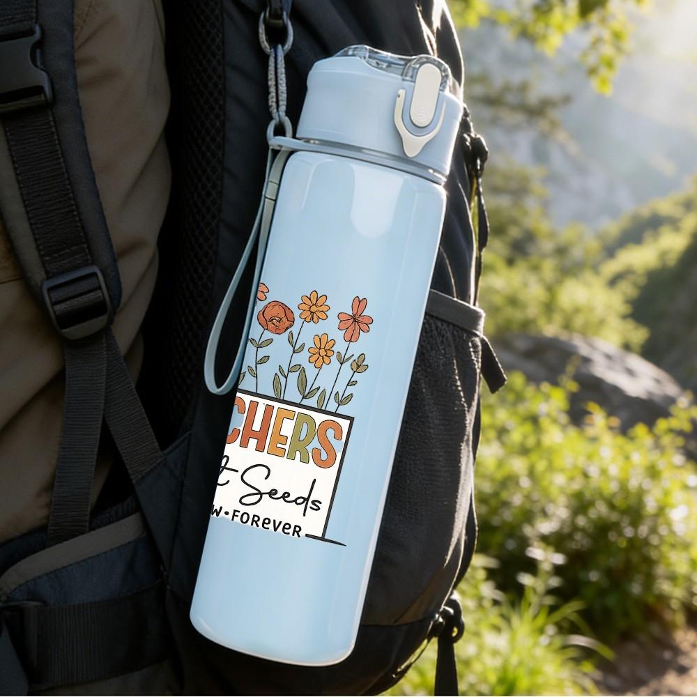 1PC Teacher Appreciation Thank You Print 750ml Color Plastic Sports Water Bottle Leakproof Flip Straw Lid Suitable for Sports Office Home Use
