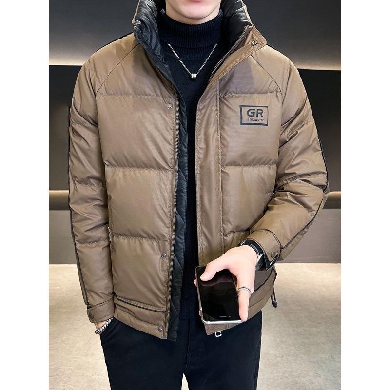 Men's 2025 Winter Down Jacket: Trendy Color Block, Stand-Up Collar, Extra Thick, High-End Outerwear.