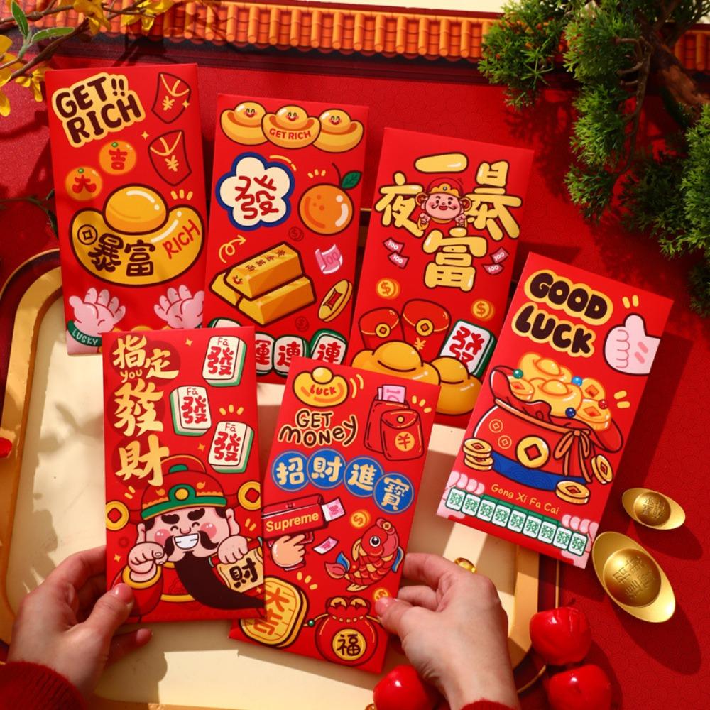 6Pcs Cartoon Chinese Snake Year Red Envelope New Year Money Envelope  Spring Festival