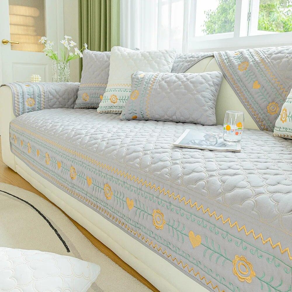 Embroidered Sofa Towel Pillowcase Polyester Cotton Sofas Cushion Anti Slip Wear-resistant Snowflake Patterned Sofa Cover Blanket