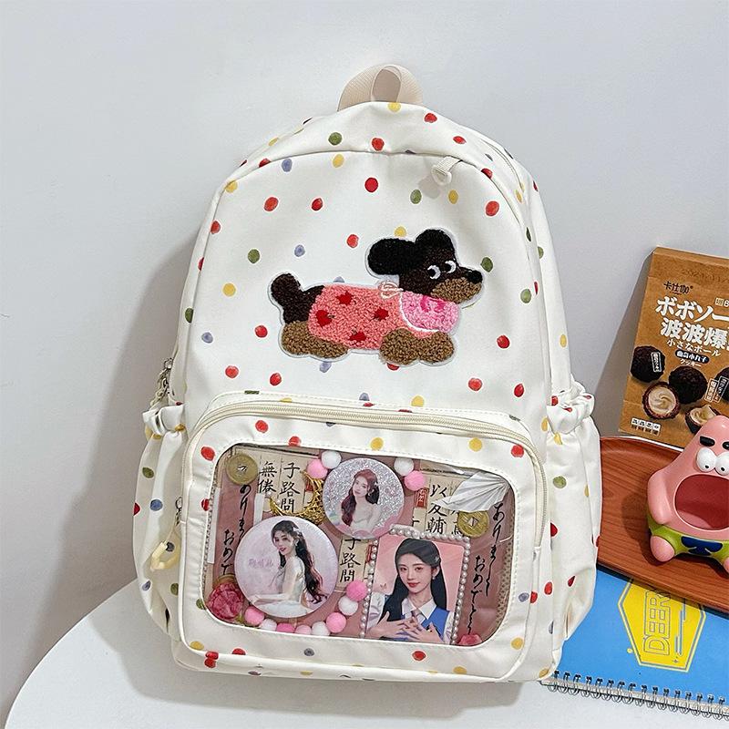 Japanese ins schoolbag female junior high school student cute puppy polka dot backpack casual versatile high school student backpack