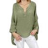 Women's Fashion Long Sleeve Cotton Linen Colour Casual V-Neck Blouse Top
