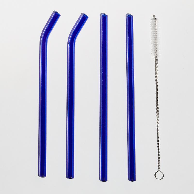 4pc Reusable Glass Straws Water Cup Straw Cup Colorful Heat Resistant Glass Straw with Cleaning Brush Drinking Milk Tea