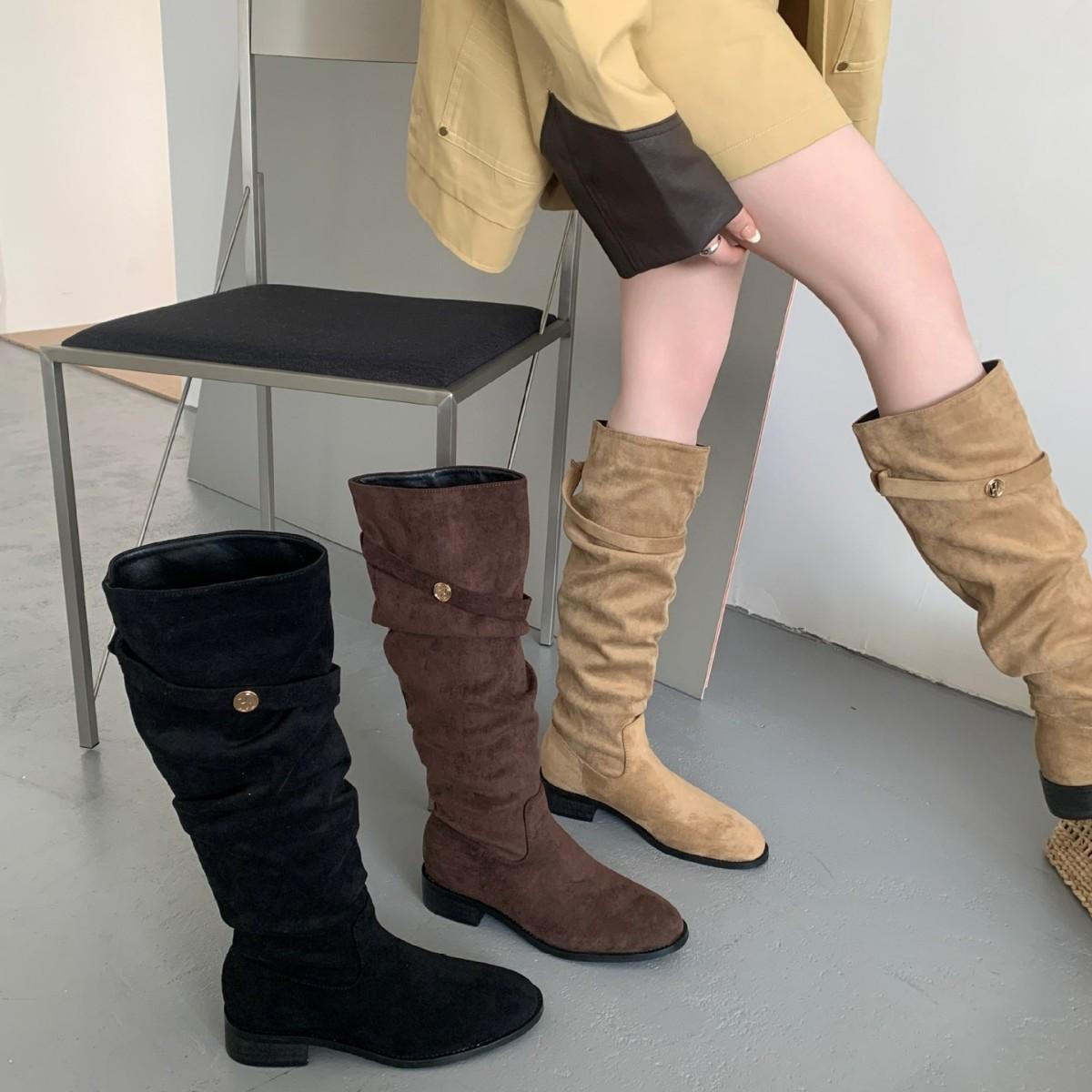 

2025 autumn and winter new round head thick heel soft sole thin boots but knee knight women s boots 39 абрикосовый