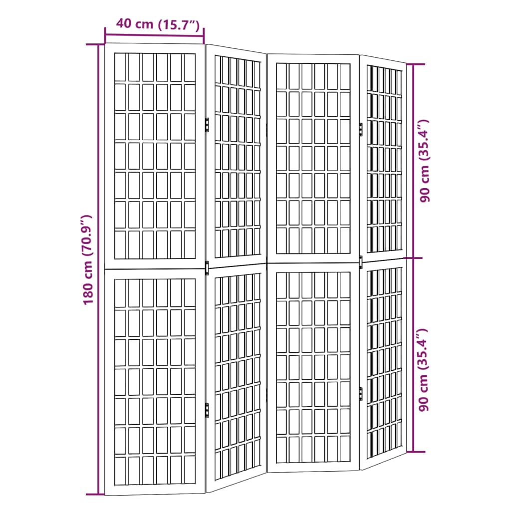 Vidaxl Room Divider, 4-Panel, White, Solid Paulownia Wood