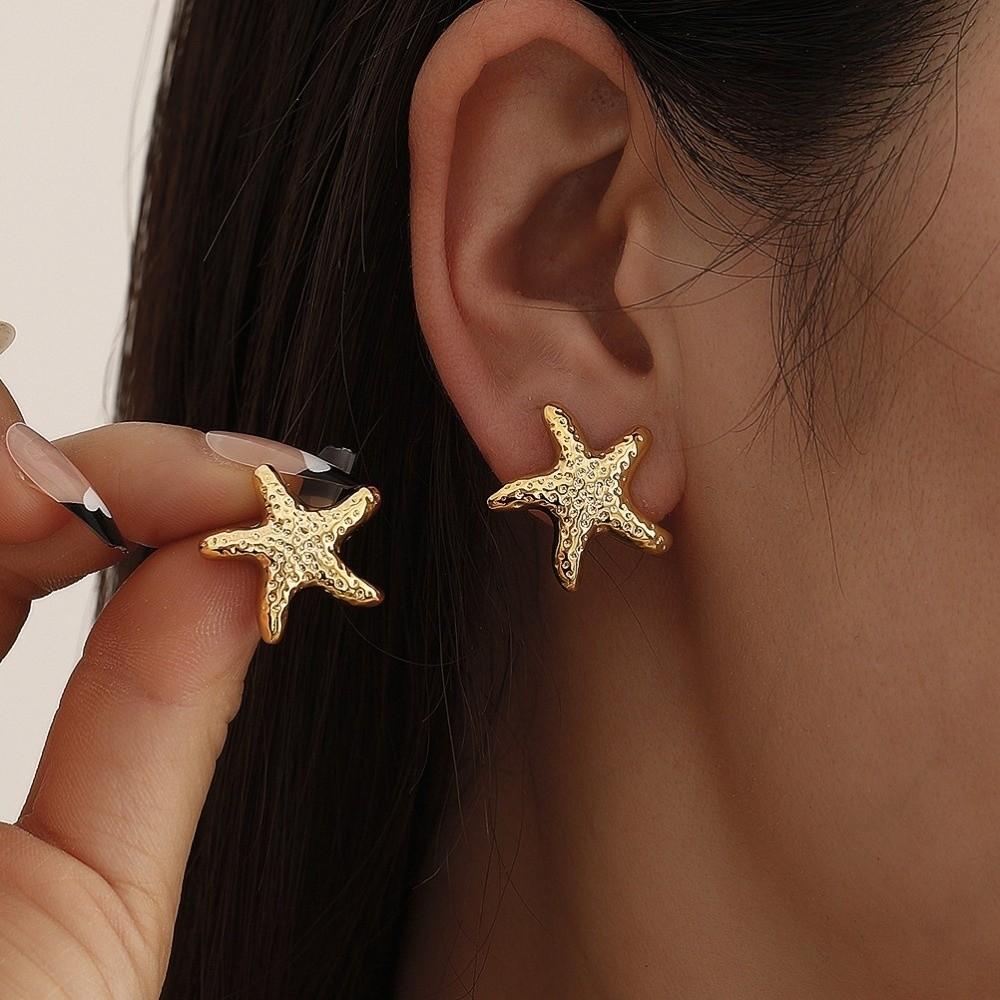 Starfish Starfish Earrings Golden Seashell Dangle Earrings Retro C-Shape Earrings Set  Summer