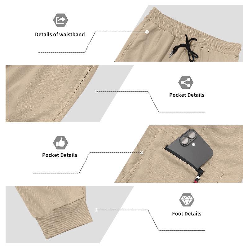 Men Cargo Jogger Sweatpants, Elastic Drawstring Waist Zippered Thigh Cargo Pocket Side Hand Pockets Ribbed Ankle Cuffs Soft Casual Athletic Trousers