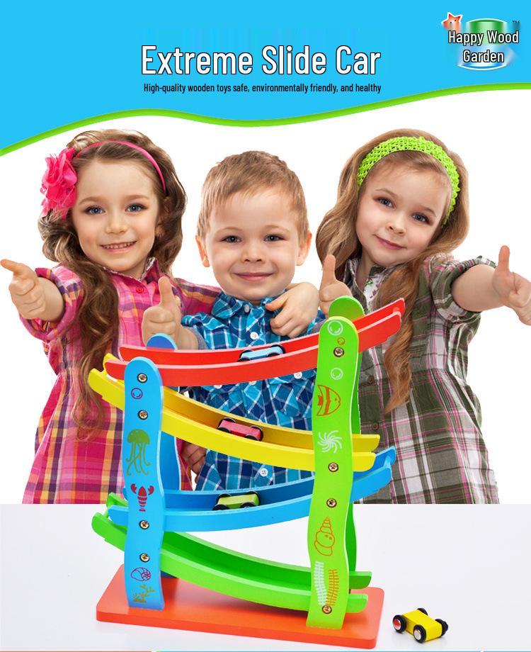 Children's Wooden Scooter Puzzle Toys: Gliding Elastic Yo-Yo Car and Roller Coaster Set for Early Education
