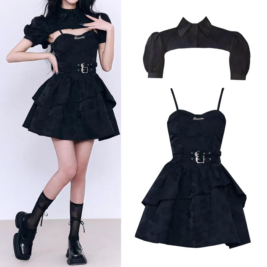 AOTYP Gothic Black Sleeveless Mini Dress for Idol Perfect for and Christmas Perfect for Mori Girl Perfect for a Size Cosplay, Events, Parties, Gifts.