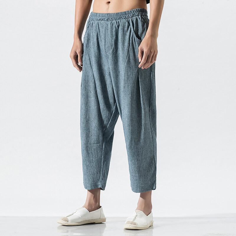 2025 Summer Men Cotton Linen Harem Pants Men Casual Breathable Pants Man Streetwear Trousers Male Bloomers Calf-Length Pants