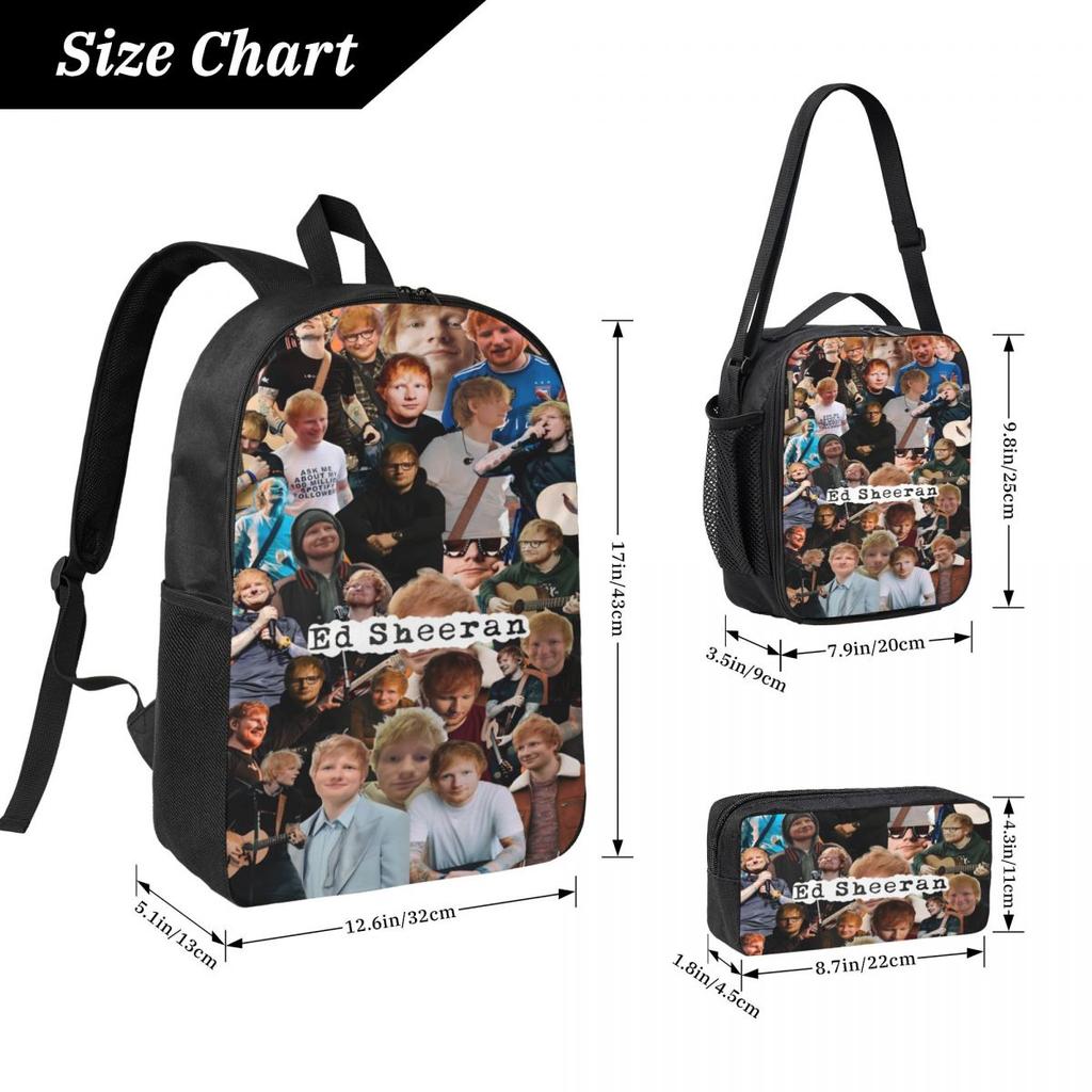 3Pcs Ed Sheeran Loop Tour 2026 Backpack Set for Kids Pen Bags Bookbag Sets with Lunch Box For School Students Knapsack