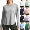 Women's Outdoor Round Neck Long Sleeve Sun Protective Clothes Wide Airy Casual Tops Sports Tops