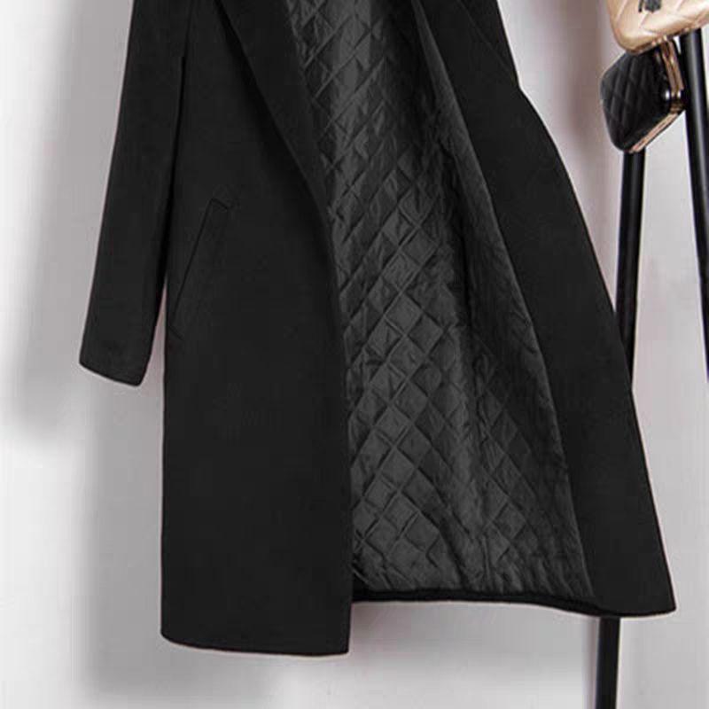 2025 Women's Plus Size Wool Blend Mid-Length Coat with Peter Pan Collar - Korean Fashion for Autumn/Winter